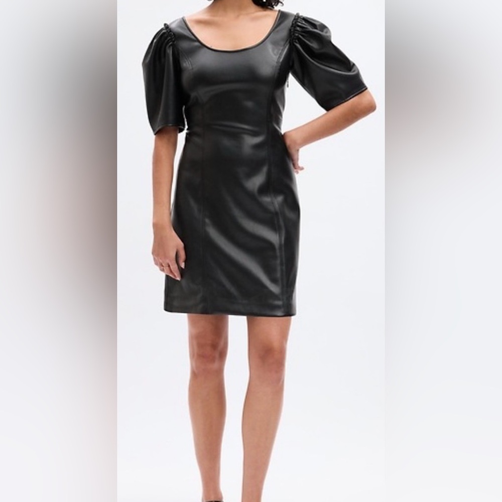 NWOT GAP vegan leather puff-sleeve dress - 4